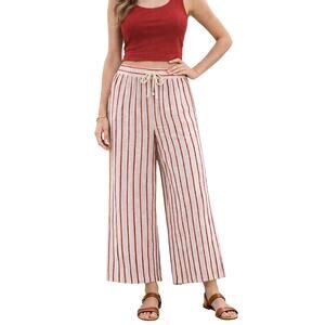 Onia Women's Red, White, and Metallic Wide Leg Side Slit  Pants, Size Medium